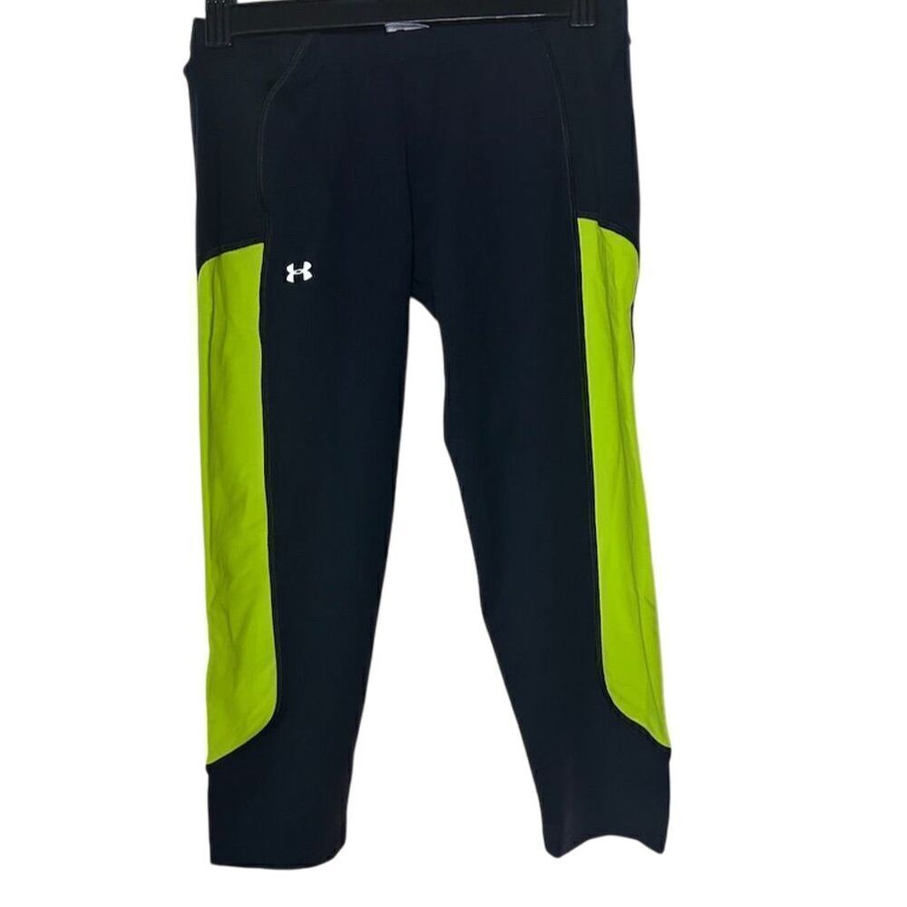 Under Armour Women's Cropped Leggings M Black Lime Accents Activewear